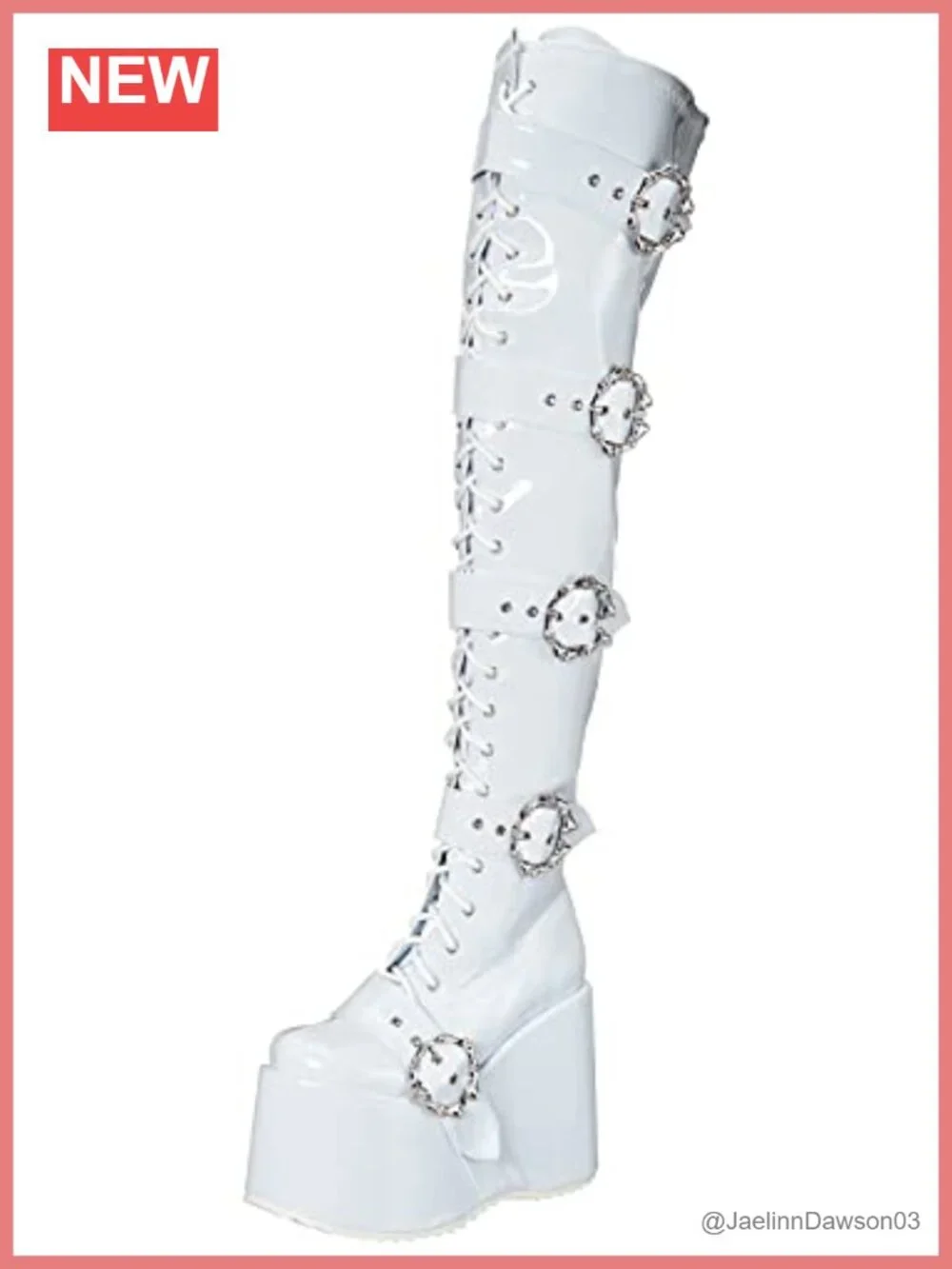 White Platform Over the Knee Boots with Decorative Buckles